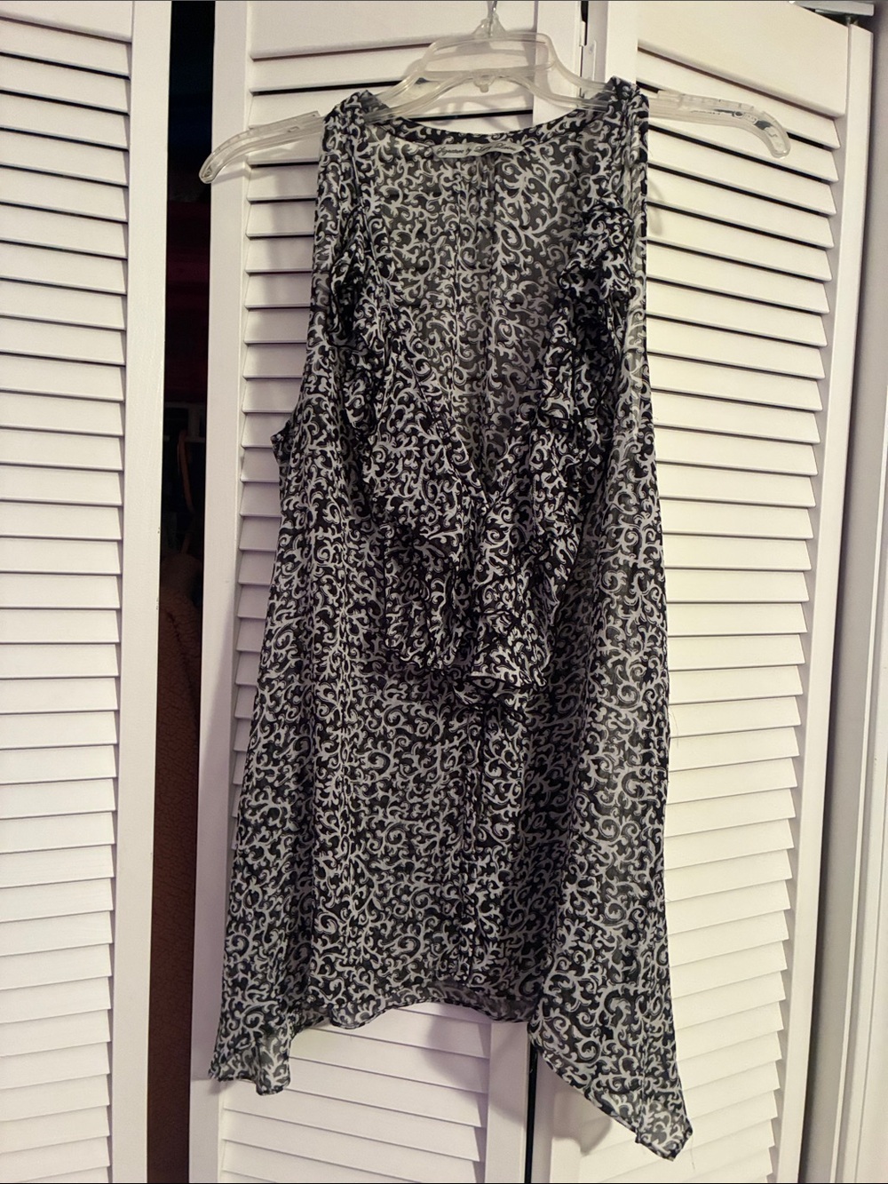 Signature by Larry Levine Black & White Printed Asymmetrical Ruffle Shirt
